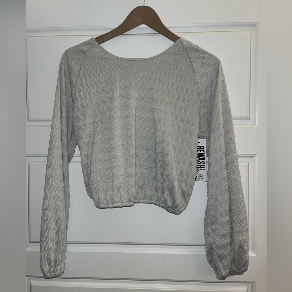 Rewash Ribbed Crop Blouse with large gathered keyhole tie back NWT